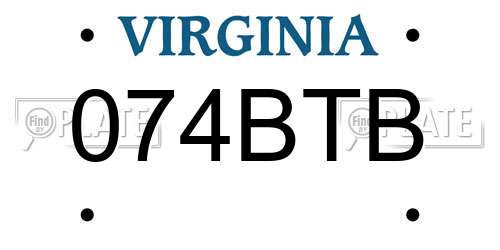 074BTB Virginia License Plate