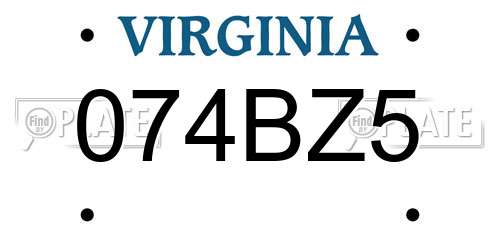074BZ5 Virginia License Plate