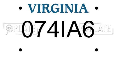074IA6 Virginia License Plate