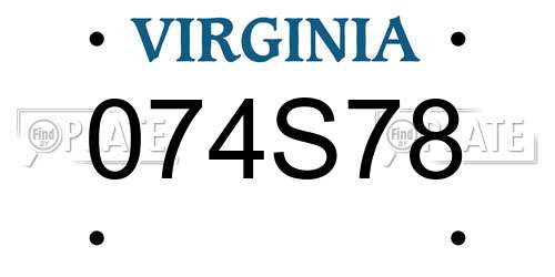 074S78 Virginia License Plate