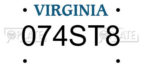 074ST8 Virginia License Plate