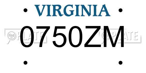 0750ZM Virginia License Plate