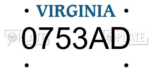 0753AD Virginia License Plate