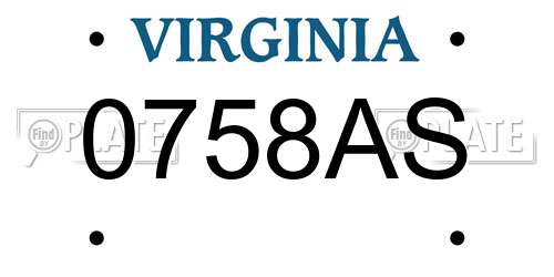 0758AS Virginia License Plate