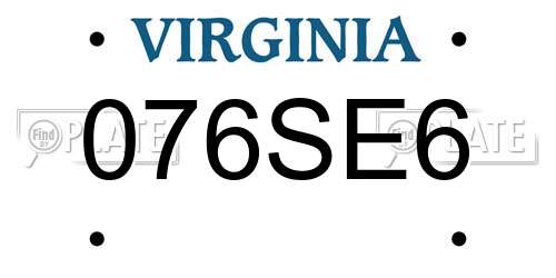 076SE6 Virginia License Plate