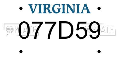 077D59 Virginia License Plate