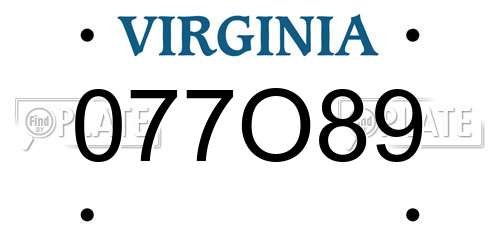 077O89 Virginia License Plate