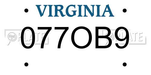 077OB9 Virginia License Plate
