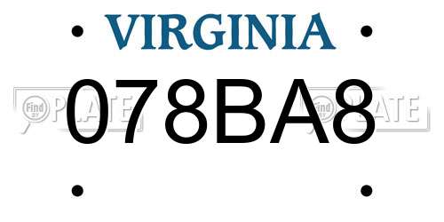 078BA8 Virginia License Plate