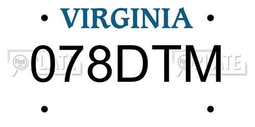 078DTM Virginia License Plate