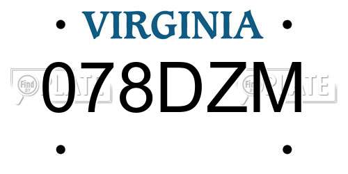 078DZM Virginia License Plate