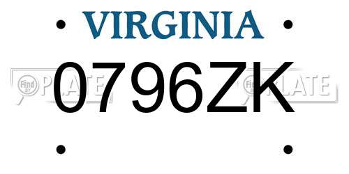 0796ZK Virginia License Plate
