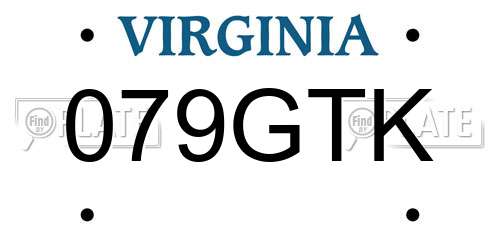 079GTK Virginia License Plate