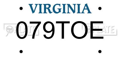 079TOE Virginia License Plate