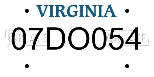 07DO054 Virginia License Plate