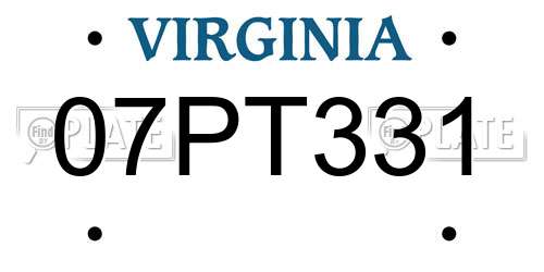 07PT331 Virginia License Plate