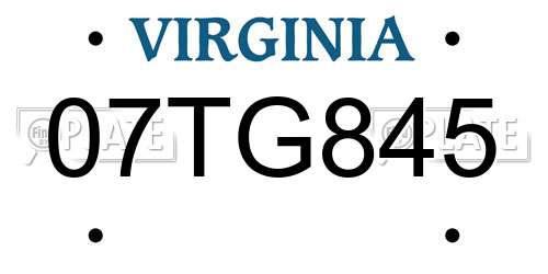 07TG845 Virginia License Plate