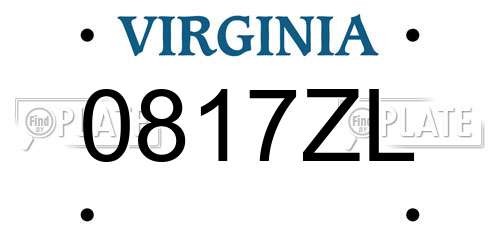 0817ZL Virginia License Plate