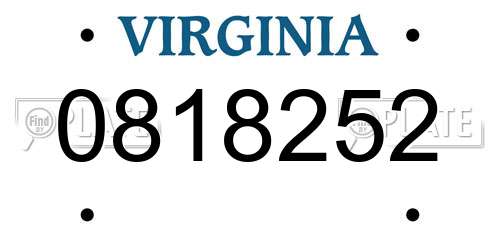 0818252 Virginia License Plate