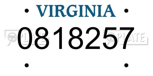 0818257 Virginia License Plate