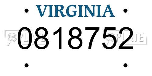 0818752 Virginia License Plate