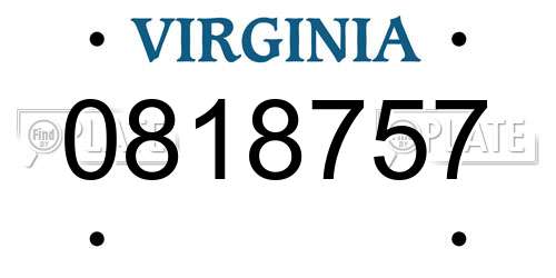 0818757 Virginia License Plate