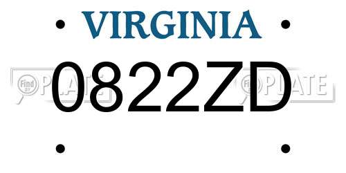 0822ZD Virginia License Plate