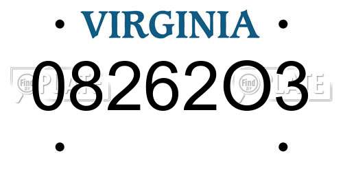 08262O3 Virginia License Plate