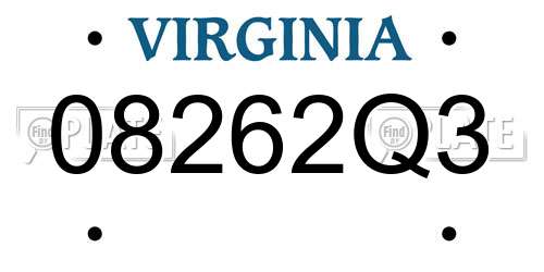 08262Q3 Virginia License Plate