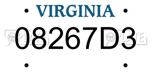08267D3 Virginia License Plate