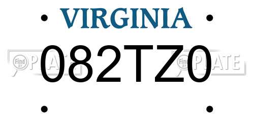 082TZ0 Virginia License Plate