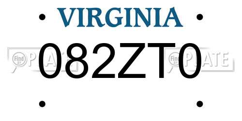 082ZT0 Virginia License Plate