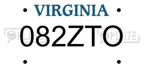 082ZTO Virginia License Plate