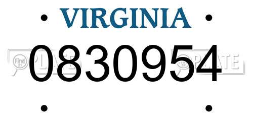 0830954 Virginia License Plate