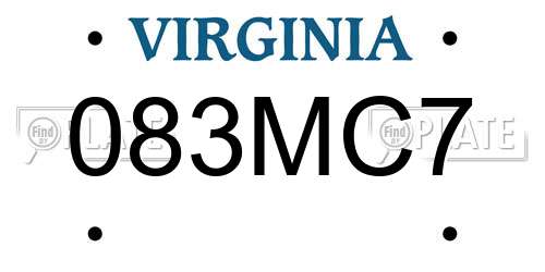 083MC7 Virginia License Plate