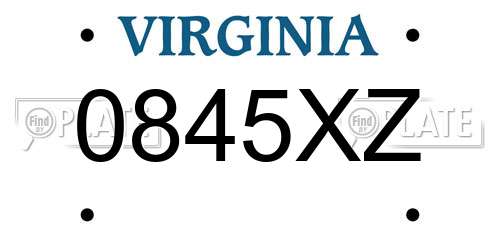 0845XZ Virginia License Plate