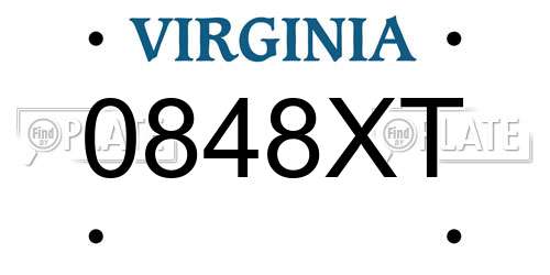 0848XT Virginia License Plate