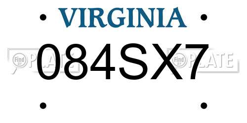 084SX7 Virginia License Plate
