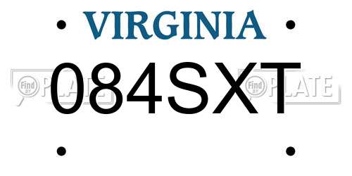 084SXT Virginia License Plate