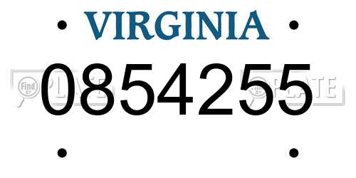 0854255 Virginia License Plate