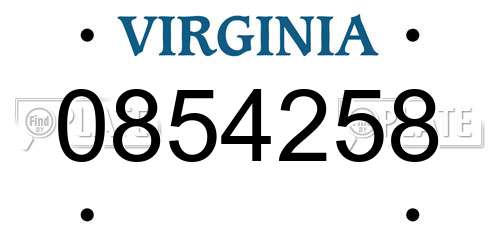 0854258 Virginia License Plate