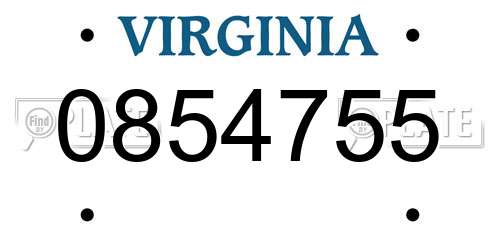 0854755 Virginia License Plate