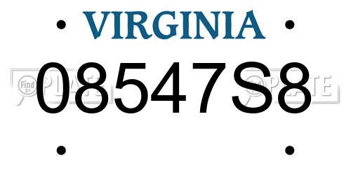 08547S8 Virginia License Plate