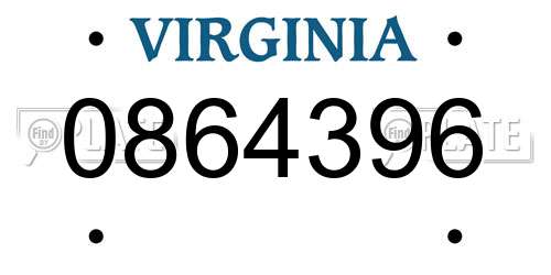0864396 Virginia License Plate