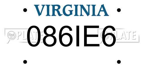 086IE6 Virginia License Plate