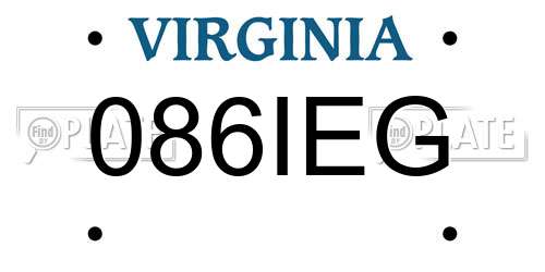 086IEG Virginia License Plate