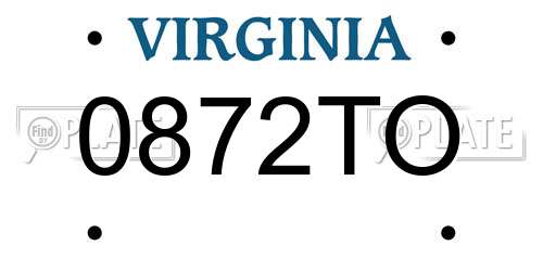 0872TO Virginia License Plate