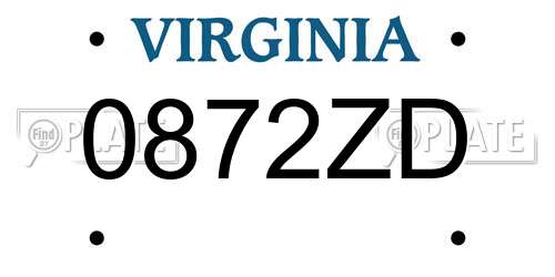 0872ZD Virginia License Plate