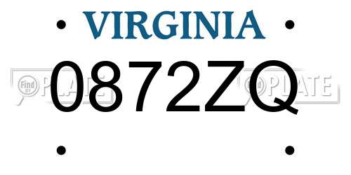 0872ZQ Virginia License Plate
