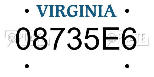 08735E6 Virginia License Plate